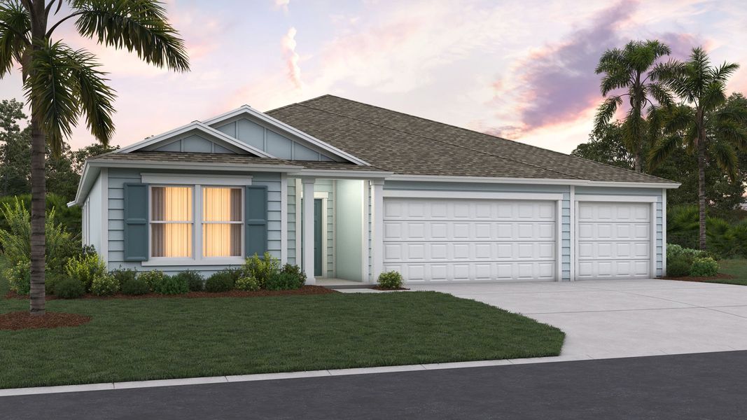 Representative exterior photo of a completed home built from the COVINGTON by D.R. Horton in Sawmill Branch Express, Palm Coast, FL (Image 2).