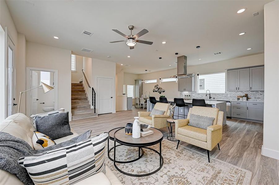 Anotehr angle of the open kitchen and living area.