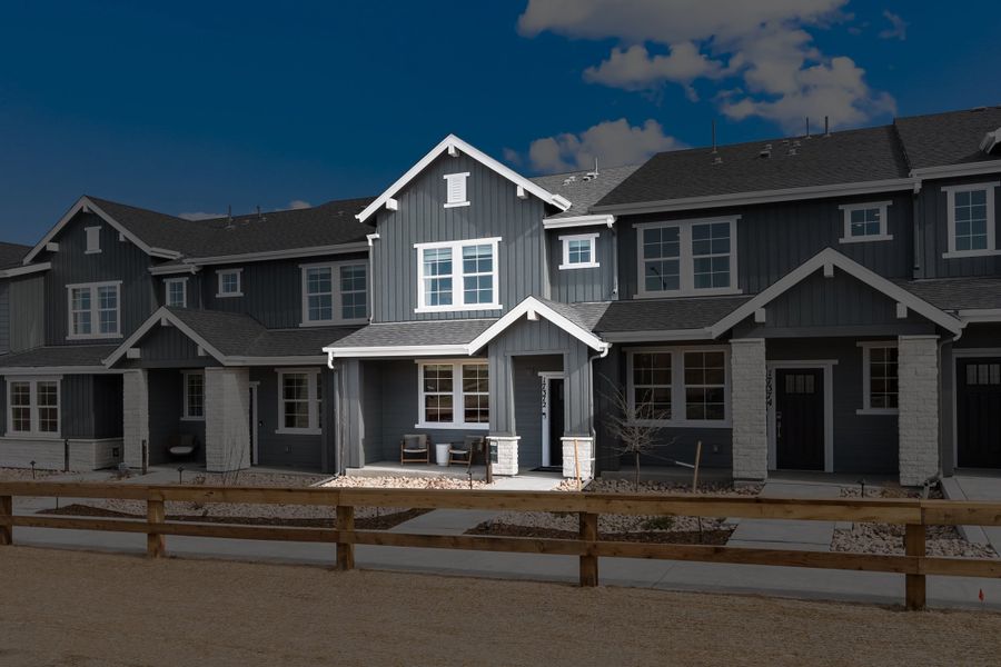 Representative exterior photo of a completed home built from the Backcountry by Taylor Morrison in Trailstone Townhomes - The Westerly Collection, Arvada, CO (Image 1).