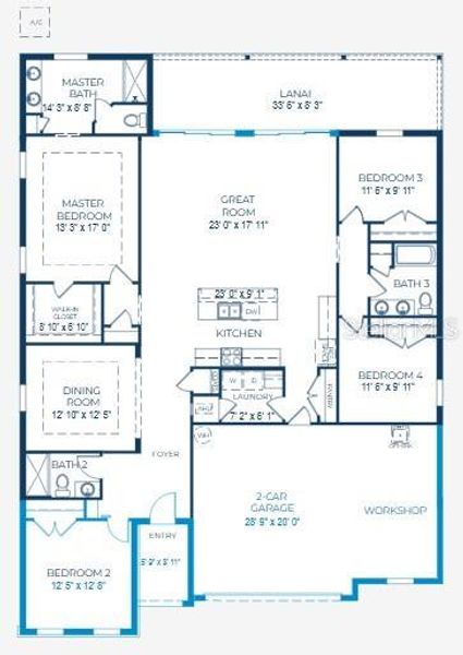 2D floor plan layout of this home in Royal Highlands, Weeki Wachee, FL (Image 4).