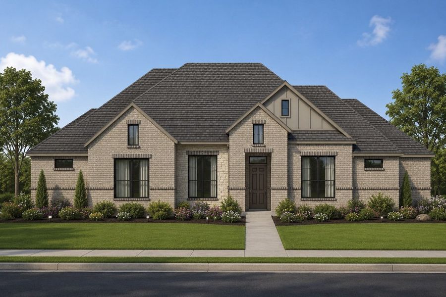Representative exterior photo of a completed home built from the The Vaquero by Lillian Custom Homes in Emerson Farms, Rockwall, TX (Image 2). Representative exterior photo of a completed home built from the The Vaquero by Lillian Custom Homes in Emerson Farms, Rockwall, TX (Image 2).