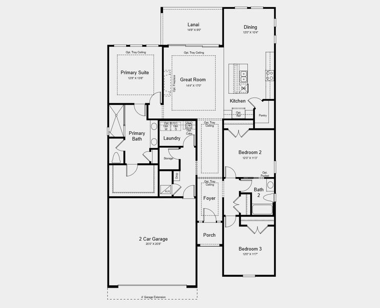 2D floor plan layout for the Sereno by Taylor Morrison in Esplanade at St. Marys, St. Marys, GA (Image 3).