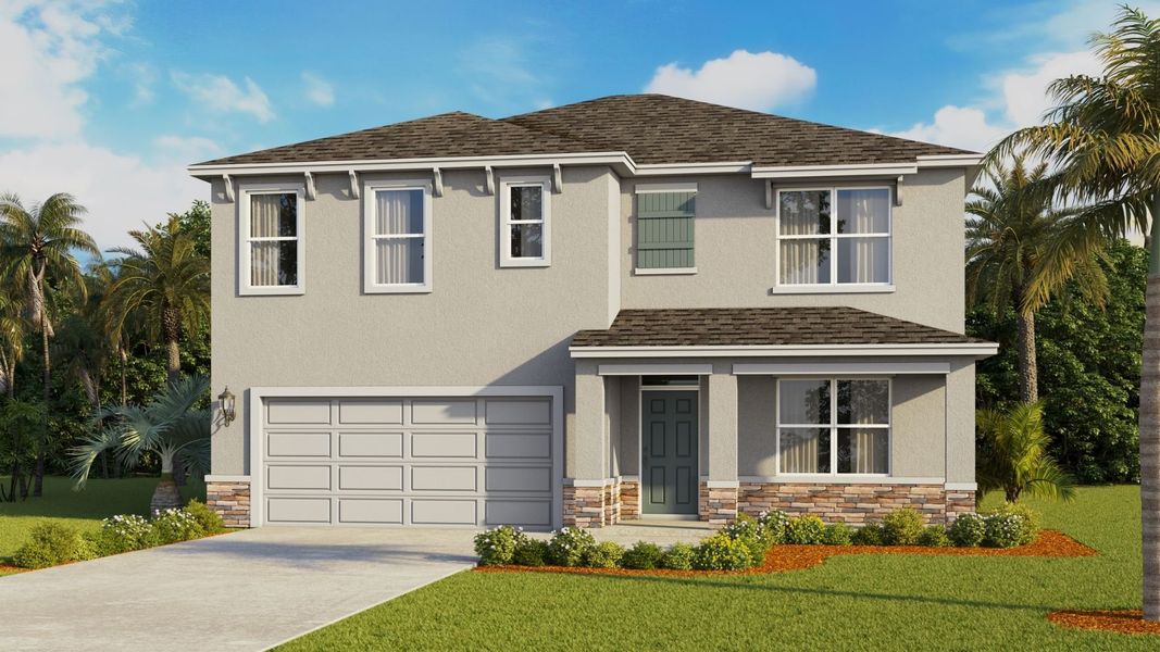 Representative exterior photo of a completed home built from the Hayden by D.R. Horton in Kindred, Kissimmee, FL (Image 1). Representative exterior photo of a completed home built from the Hayden by D.R. Horton in Kindred, Kissimmee, FL (Image 1).