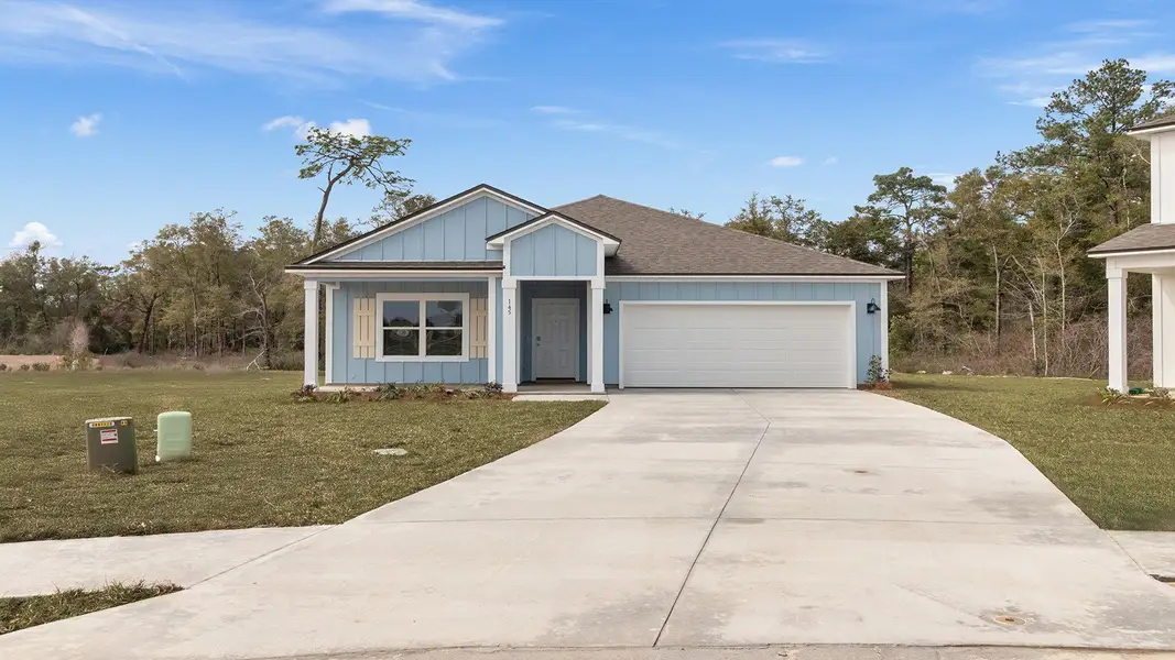 Representative exterior photo of a completed home built from the The Beau by D.R. Horton in Misting Springs, Crawfordville, FL (Image 1). Representative exterior photo of a completed home built from the The Beau by D.R. Horton in Misting Springs, Crawfordville, FL (Image 1).