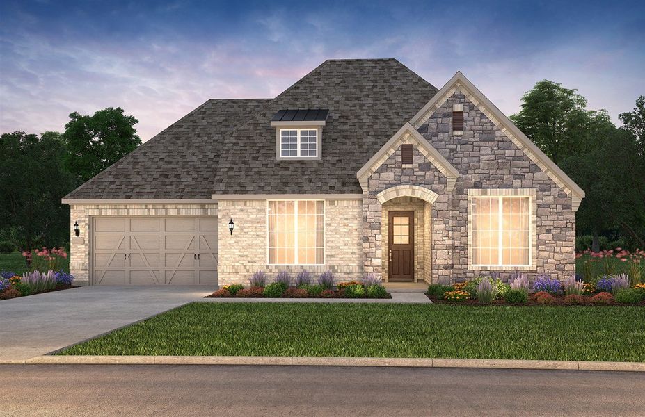 The Reverence, a one-story home with 2-car garage, shown with Home Exterior FC201