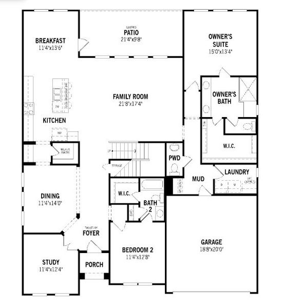 2D floor plan layout for the Chelsea II by Mattamy Homes in Villages of Creekwood, Frisco, TX (Image 4).
