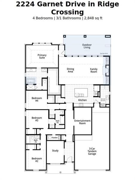 2D floor plan layout of this home in Ridge Crossing, Waxahachie, TX (Image 4).