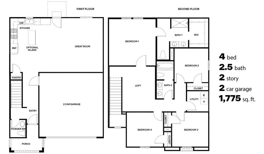2D floor plan layout for the Elm - C30E by D.R. Horton in Blackhawk, Tucson, AZ (Image 3).