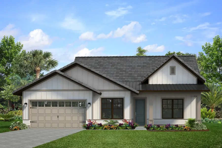 Representative exterior photo of a completed home built from the Patagonia by Park Square Residential in Tamarack at Two Rivers, Zephyrhills, FL (Image 2). Representative exterior photo of a completed home built from the Patagonia by Park Square Residential in Tamarack at Two Rivers, Zephyrhills, FL (Image 2).