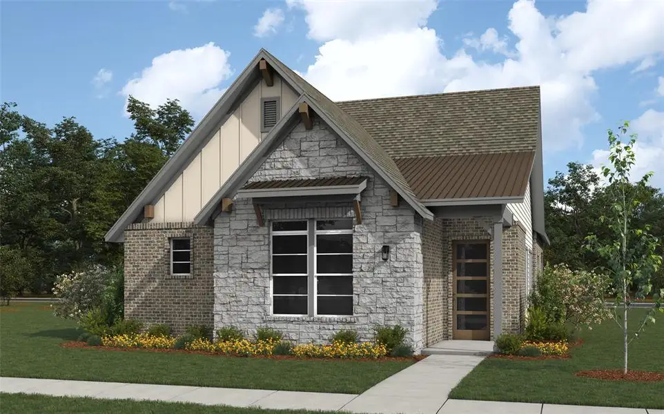 Front exterior of a new home in Meraki, Forney, TX, highlighting curb appeal (Image 1). Front exterior of a new home in Meraki, Forney, TX, highlighting curb appeal (Image 1).