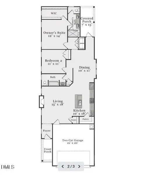 2D floor plan layout of this home in The Walk at East Village, Clayton, NC (Image 5).