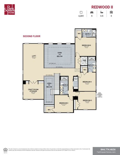 2D floor plan layout for the Redwood II by Park Square Residential in Tamarack at Two Rivers, Zephyrhills, FL (Image 5).