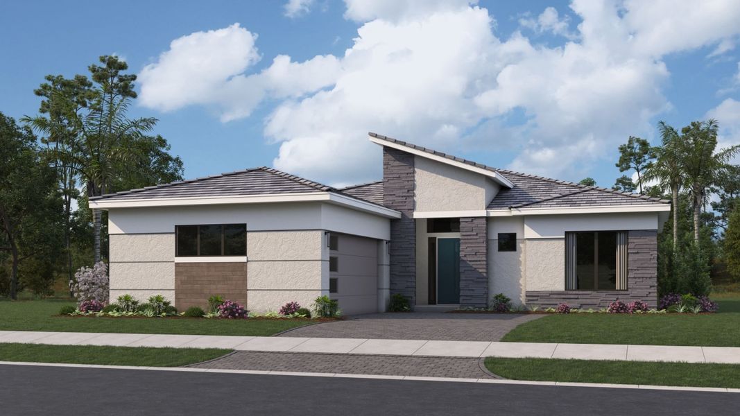 Representative exterior photo of a completed home built from the Rebecca by Kolter Homes in Esprit at Avenir, Palm Beach Gardens, FL (Image 26). Representative exterior photo of a completed home built from the Rebecca by Kolter Homes in Esprit at Avenir, Palm Beach Gardens, FL (Image 26).