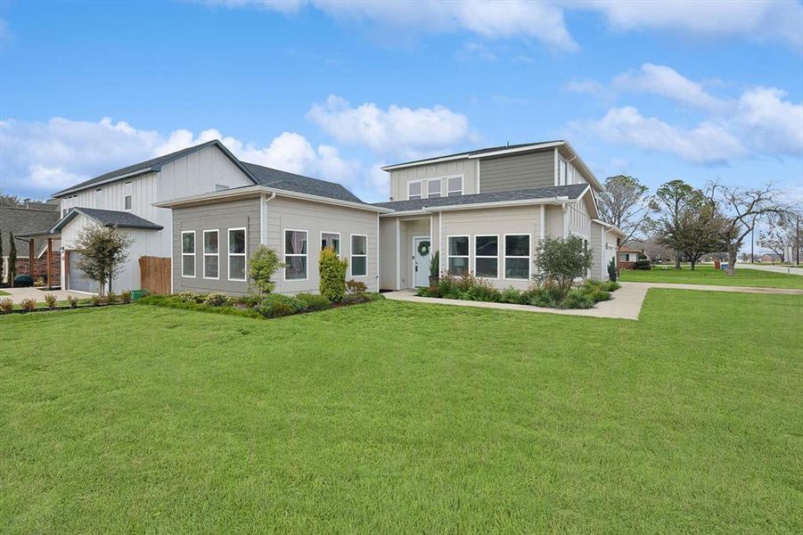 Landscaping is digitally staged.