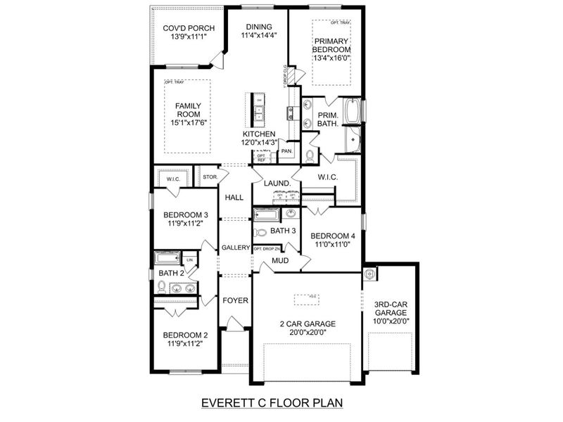 2D floor plan layout for the The Everett C by Davidson Homes LLC in Waverly Estates, Josephine, TX (Image 3). 2D floor plan layout for the The Everett C by Davidson Homes LLC in Waverly Estates, Josephine, TX (Image 3).