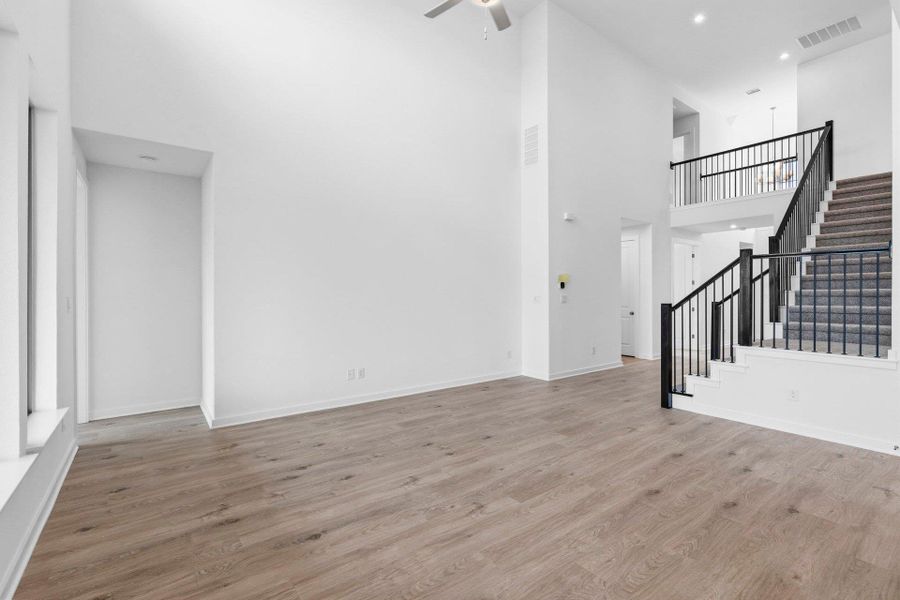 Family Room with soaring ceiling