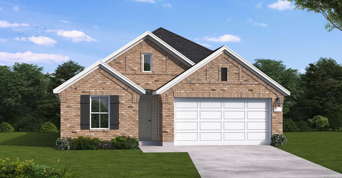 Front exterior of a new home in Stillwater Ranch, San Antonio, TX, highlighting curb appeal (Image 1). Front exterior of a new home in Stillwater Ranch, San Antonio, TX, highlighting curb appeal (Image 1).