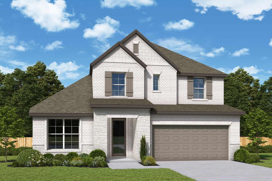 Representative exterior photo of a completed home built from the The Rosemary by David Weekley Homes in Meyer Ranch – Select Reserve Series, Canyon Lake, TX (Image 2). Representative exterior photo of a completed home built from the The Rosemary by David Weekley Homes in Meyer Ranch – Select Reserve Series, Canyon Lake, TX (Image 2).