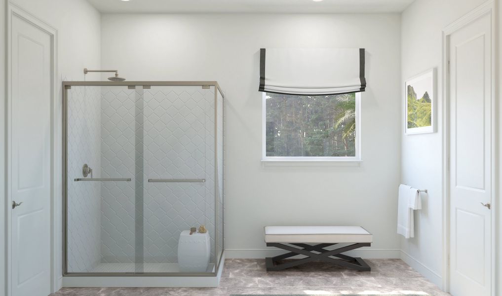 Glass shower enclosure in primary bath Glass shower enclosure in primary bath