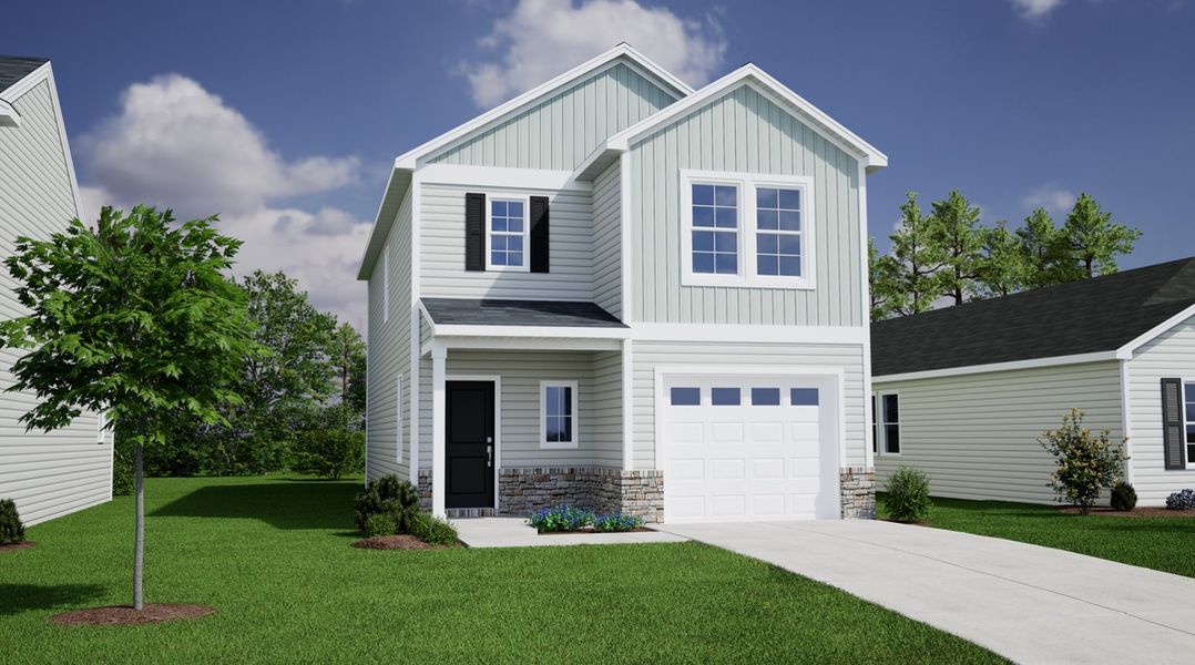 Front exterior of a new home in Pinecrest, West Columbia, SC, highlighting curb appeal (Image 1). Front exterior of a new home in Pinecrest, West Columbia, SC, highlighting curb appeal (Image 1).