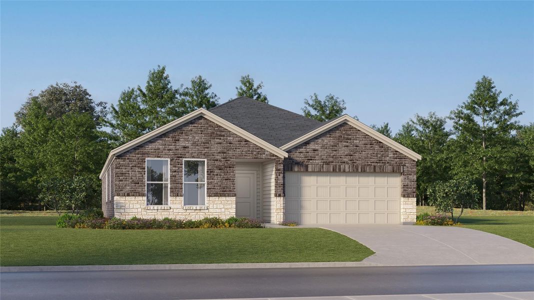 Front exterior of a new home in Cypress Green, Hockley, TX, highlighting curb appeal (Image 1). Front exterior of a new home in Cypress Green, Hockley, TX, highlighting curb appeal (Image 1).