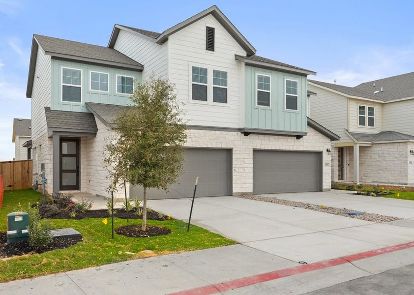 Front exterior of a new home in Union Collection at Park Central, Georgetown, TX, highlighting curb appeal (Image 26).