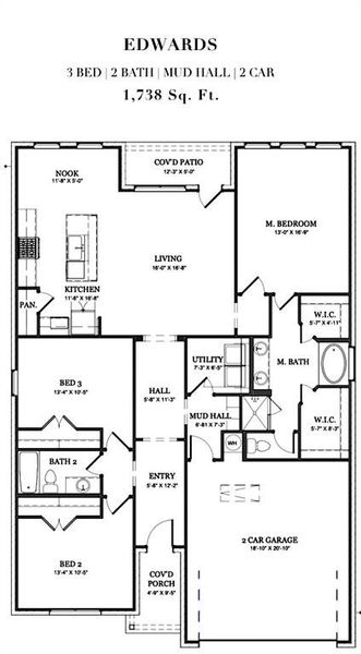 2D floor plan layout of this home in Courts of Bonnie Brae, Denton, TX (Image 2). 2D floor plan layout of this home in Courts of Bonnie Brae, Denton, TX (Image 2).