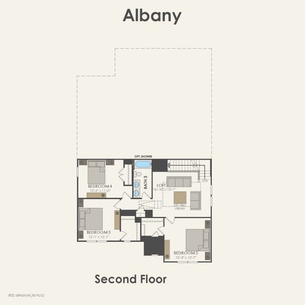 2D floor plan layout for the Albany by Pulte Homes in Parks of Village Creek, Burleson, TX (Image 5).