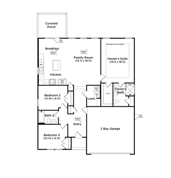 2D floor plan layout for the Parker by DRB Homes in Iris Meadows, Moore, SC (Image 4).