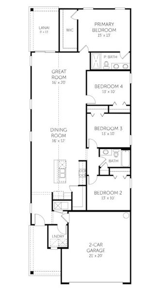2D floor plan layout for the Avery - Single Family Homes by Dream Finders Homes in Amberly, Green Cove Springs, FL (Image 3).