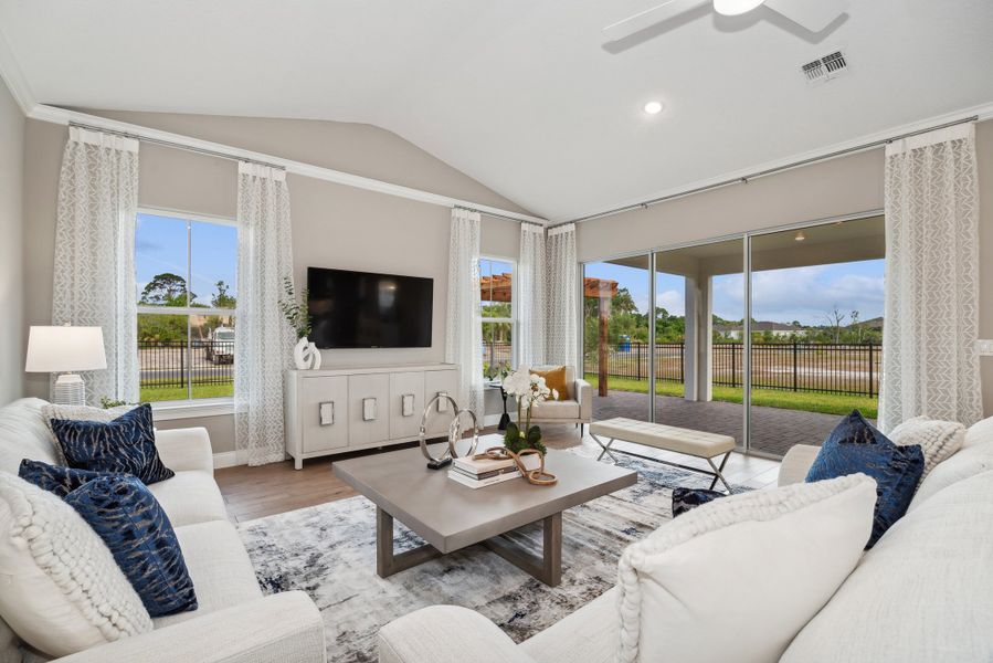 Great room with vaulted ceiling