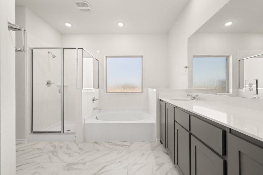 Front exterior of a new home in Myrtle Creek, Waxahachie, TX, highlighting curb appeal (Image 18). Front exterior of a new home in Myrtle Creek, Waxahachie, TX, highlighting curb appeal (Image 18).