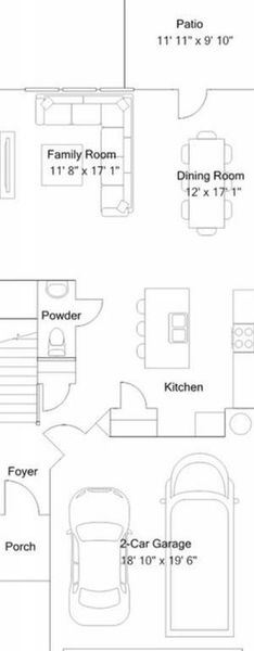 2D floor plan layout of this home in Towns at Ivy Creek, Buford, GA (Image 2).