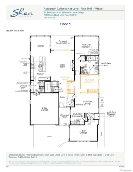 2D floor plan layout of this home in Autograph at Lyric, Lone Tree, CO (Image 2).