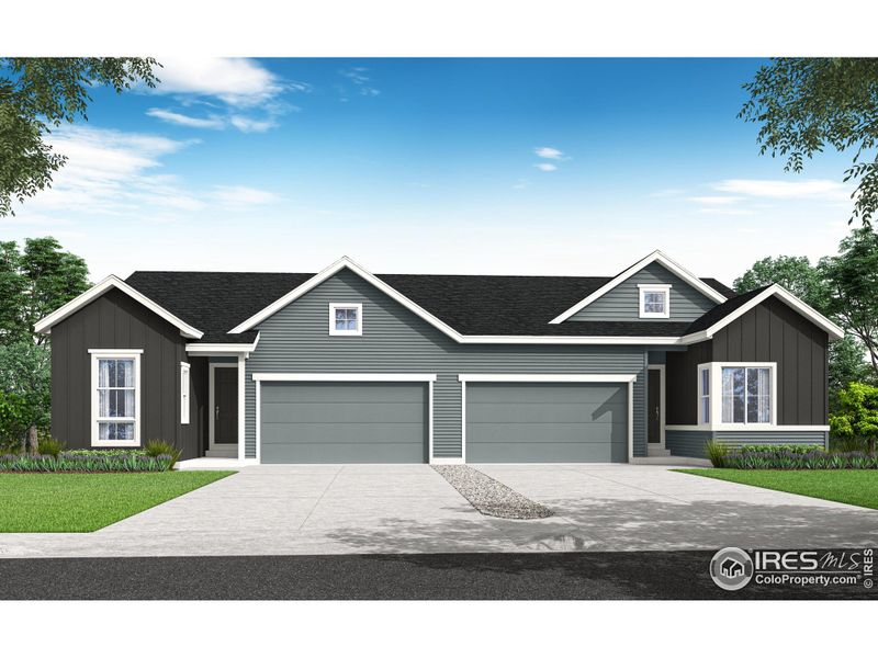 Front exterior of a new home in Westside Crossing Paired Homes, Berthoud, CO, highlighting curb appeal (Image 2).