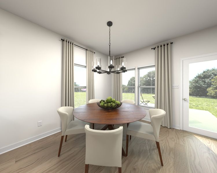 The open-concept floorplan allows for an easy flow between the kitchen and dining areas.