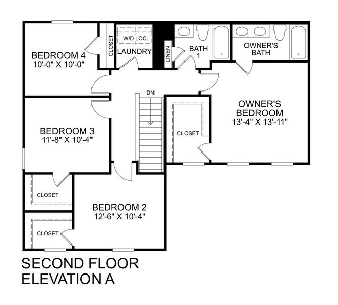 2D floor plan layout for the Birch by Ryan Homes in Stockbridge, Elizabeth City, NC (Image 2).