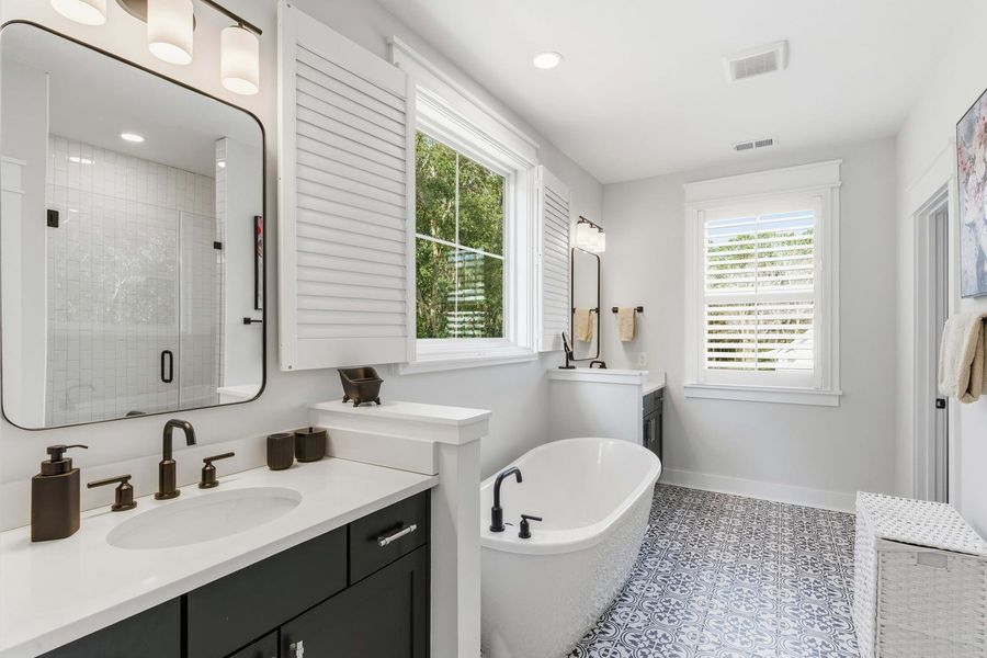 Furnished interior view inside a new home in Overlook at Copahee Sound, Awendaw (Image 26). Furnished interior view inside a new home in Overlook at Copahee Sound, Awendaw (Image 26).