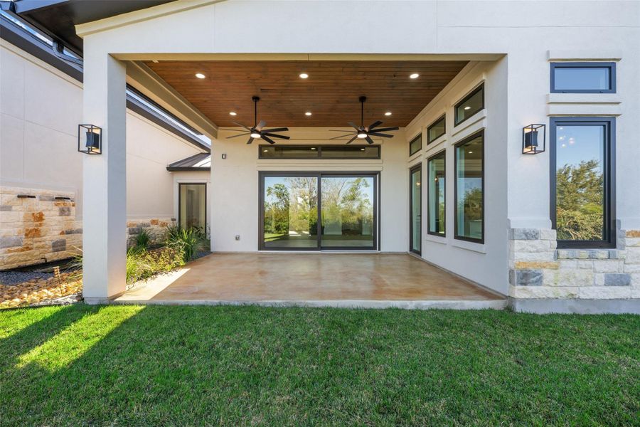 Exterior space with ceiling fan