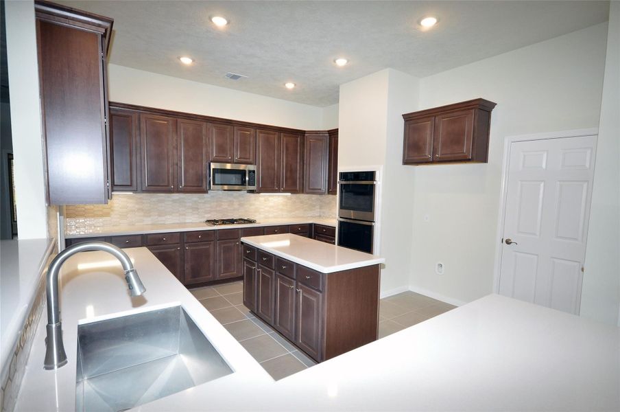 Radisson Chestnut raised panel cabinetry.