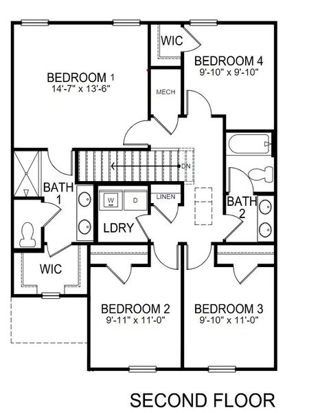 2D floor plan layout for the TAYLOR by D.R. Horton in Stone Creek, Clinton, SC (Image 6).