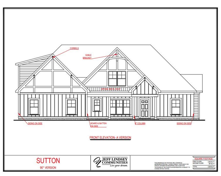 Representative rendering of the exterior for the Sutton A by Jeff Lindsey Communities (Image 1).