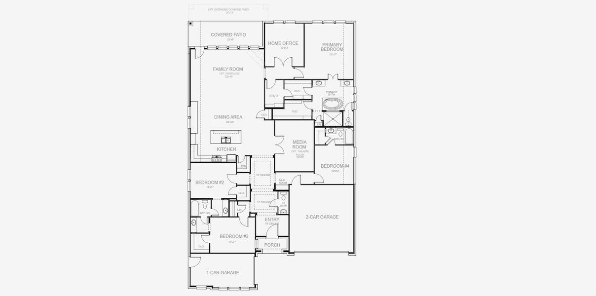 2D floor plan layout for the 2850W by Perry Homes in Lakes of Cane Island, Katy, TX (Image 3).