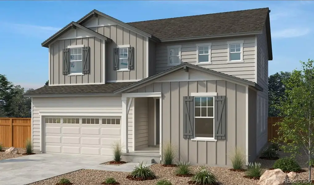 Front exterior of a new home in , Erie, CO, highlighting curb appeal (Image 1). Front exterior of a new home in , Erie, CO, highlighting curb appeal (Image 1).
