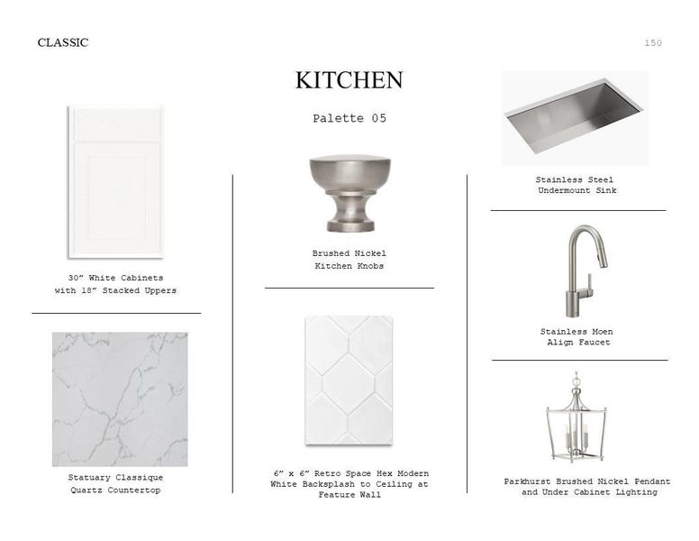 Classic Look Palette 5: Kitchen Selection Sheet (*Artist rendering used for illustration purposes only.) Classic Look Palette 5: Kitchen Selection Sheet (*Artist rendering used for illustration purposes only.)