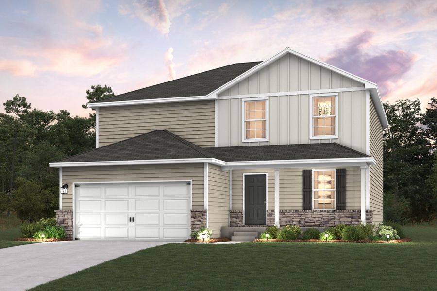 Front exterior of a new home in , Johnstown, CO, highlighting curb appeal (Image 1). Front exterior of a new home in , Johnstown, CO, highlighting curb appeal (Image 1).