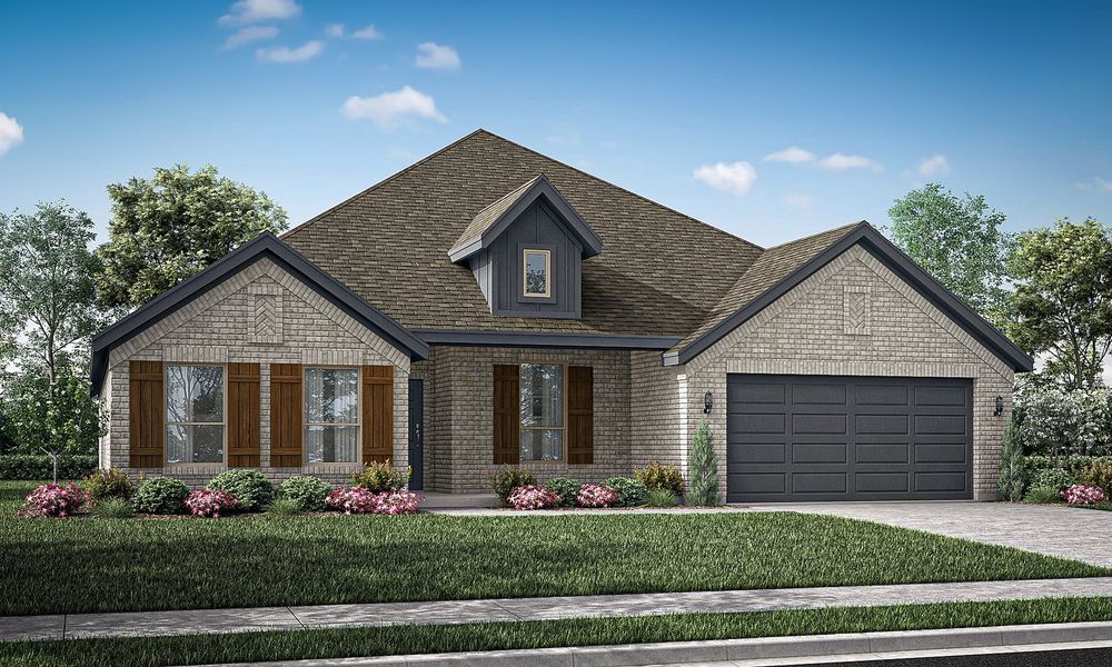 Representative exterior photo of a completed home built from the Hampton II by Impression Homes in Mountain Valley Lake, Burleson, TX (Image 6). Representative exterior photo of a completed home built from the Hampton II by Impression Homes in Mountain Valley Lake, Burleson, TX (Image 6).
