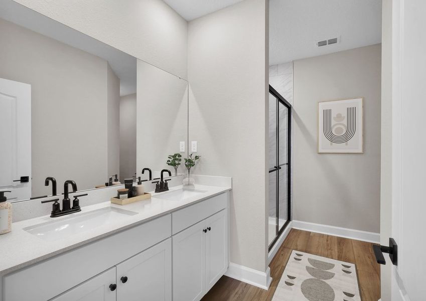 The master bathroom provides you  all the space you need to get ready in the morning