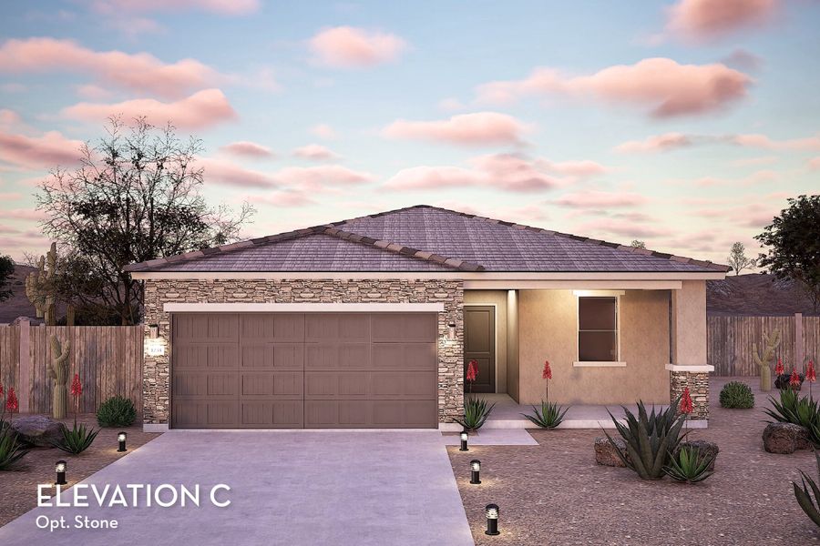 Representative exterior photo of a completed home built from the Frio by CastleRock Communities in Hayden Estates, Buckeye, AZ (Image 15). Representative exterior photo of a completed home built from the Frio by CastleRock Communities in Hayden Estates, Buckeye, AZ (Image 15).