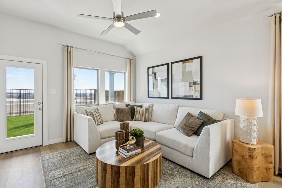 Living Room in a Nicholson Ranch Magnolia Model Home in Lavon TX by Trophy Signature Homes